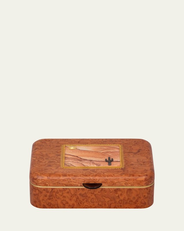 Rectangular Marquetry Jewelry Box with Rounded Corners and Desert Print, Medium